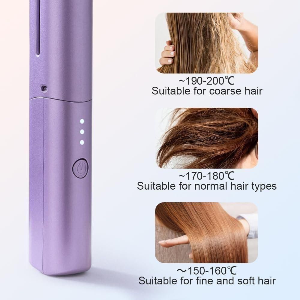 Meneflix Portable Mini Hair Straightener Cordless Rechargeable Mini Adjustable Hair Straightener Hot Comb - Dragbuy