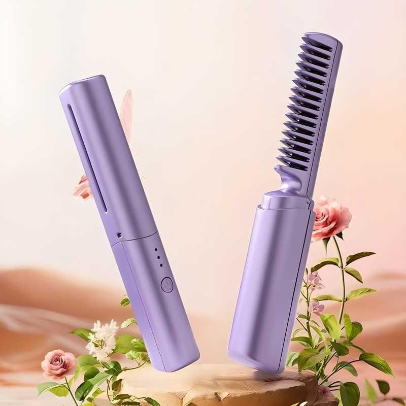Meneflix Portable Mini Hair Straightener Cordless Rechargeable Mini Adjustable Hair Straightener Hot Comb - Dragbuy